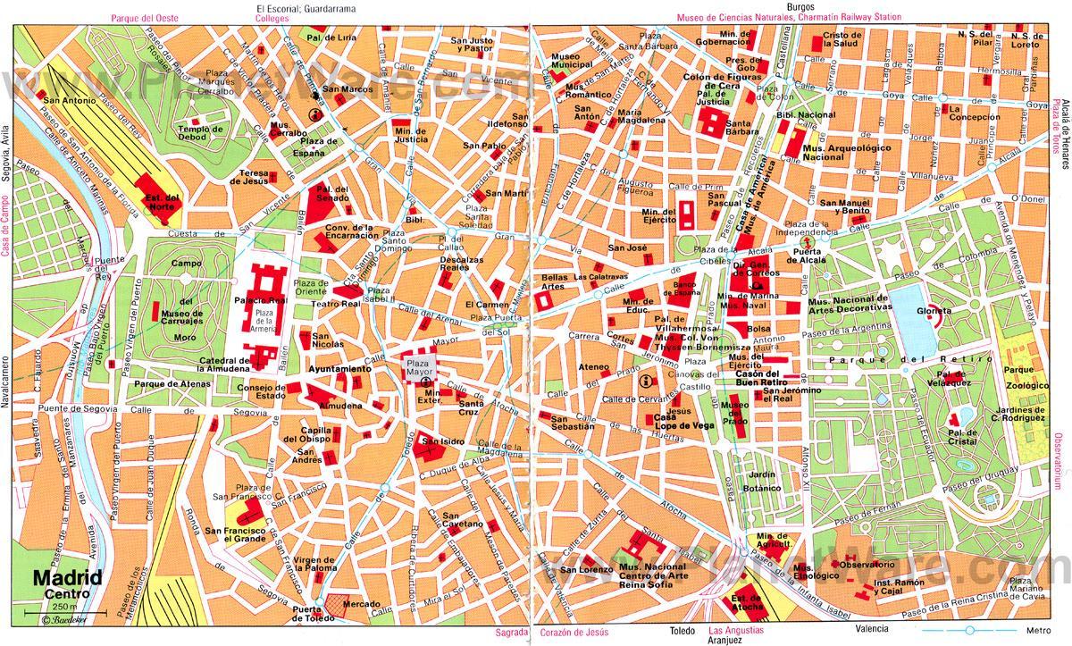 میڈرڈ شہر کے مرکز میں سڑک کے نقشے