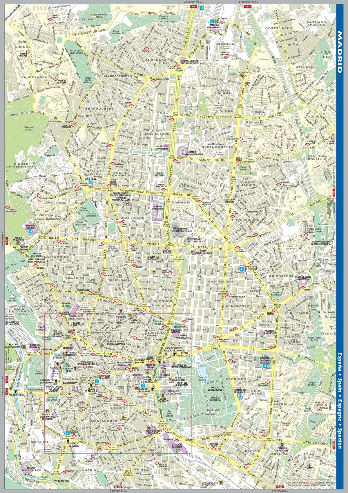 سڑک کے نقشے میڈرڈ شہر کے مرکز
